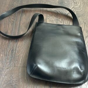 Vintage Giorgio Armani Black Leather Men's Satchel/Tote Bag Embossed Logo